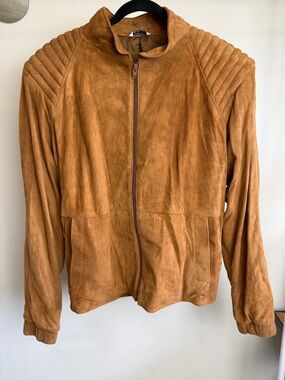 Vintage Leather Jacket Tan Moto Style Ribbed Shoulders Made in Canada